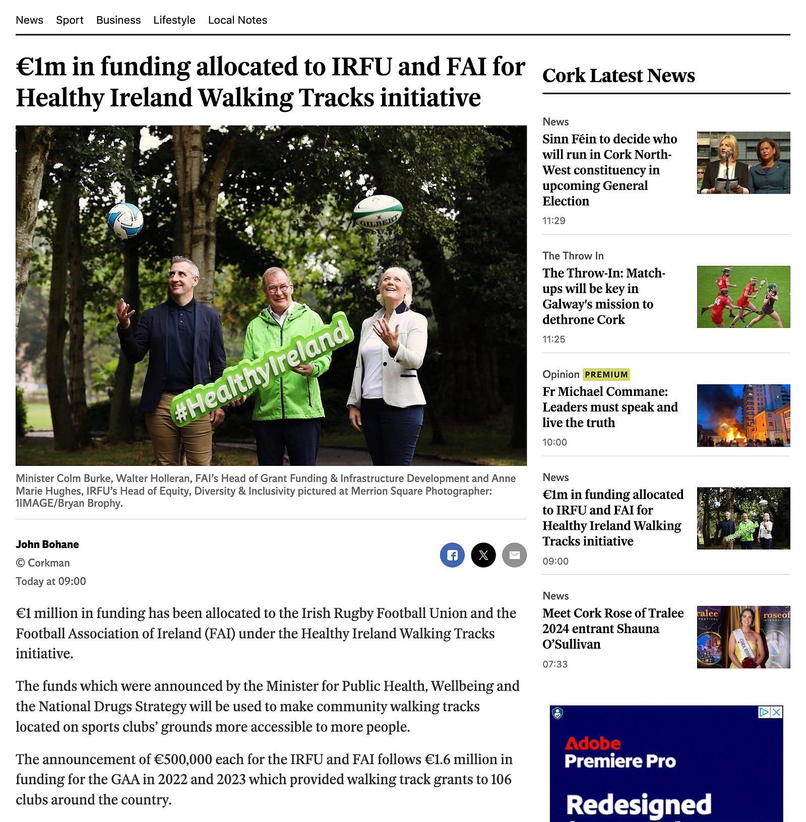 Sample coverage in Irish Independent of Department of Health, IRFU & FAI Press PR Photocall in Dublin. Photographer, Bryan Brophy 1IMAGE Photography www.1image.ie