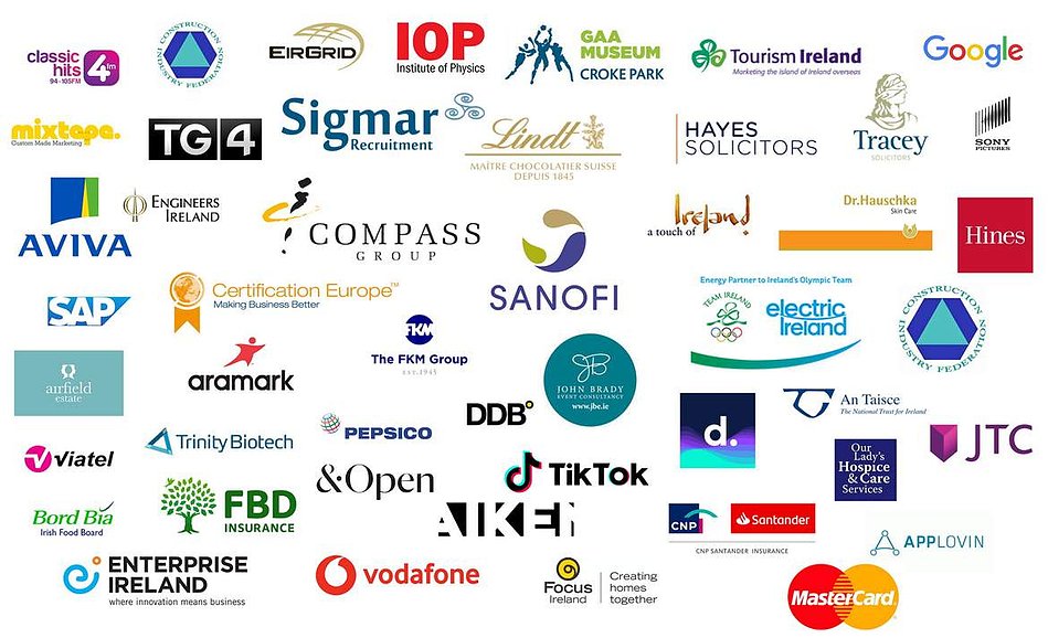 Collage of client logos for professional photographer 1IMAGE. Press PR Photocalls, headshots, live event photography, food photography, corporate photography www.1image.ie