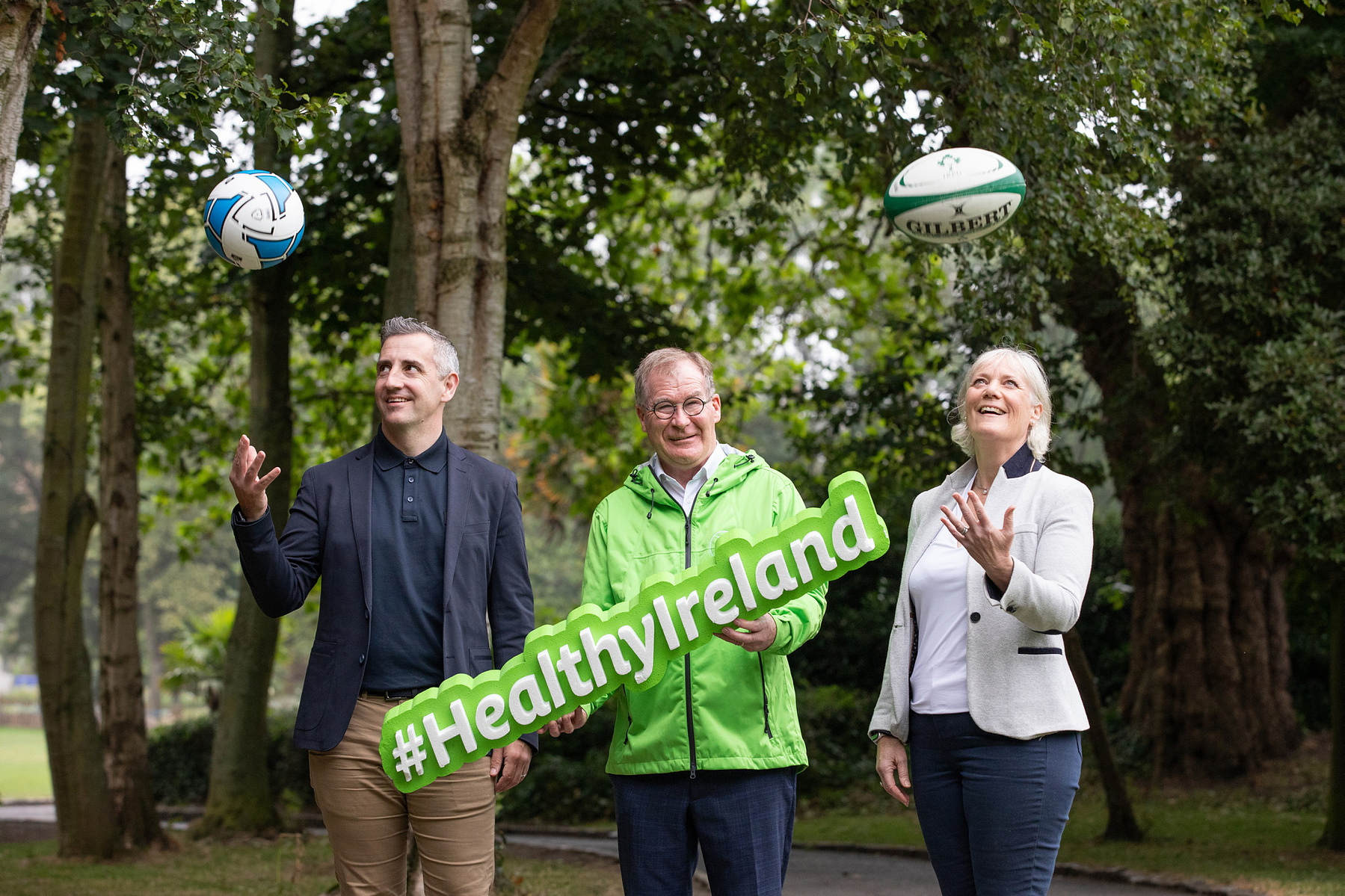 Minister for Public Health, Colm Burke TD, Walter Holleran, FAI’s Head of Grant Funding & Infrastructure Development & Anne Marie Hughes, IRFU’s Head of Equity, Diversity & Inclusivity. Press PR Photocall Photographer www.1image.ie