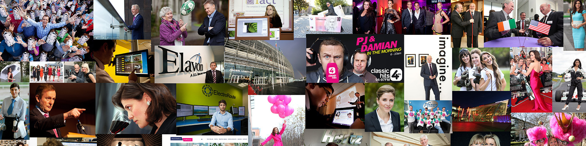 Collage of images for professional photographer 1IMAGE. Press PR Photocalls, headshots, live event photography, food photography, corporate photography www.1image.ie