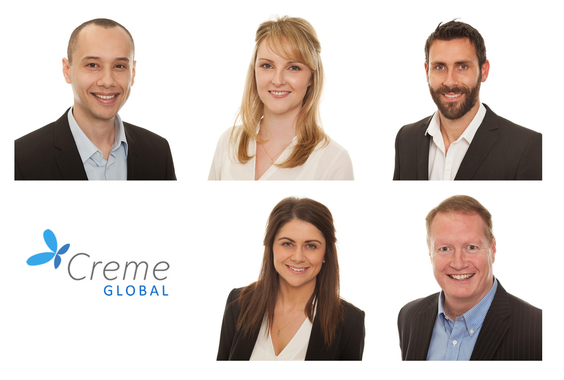 Corporate Headshots Creme Global staff Professional Profile Portraits of 5 individuals with white studio photography background new website launch  www.1image.ie