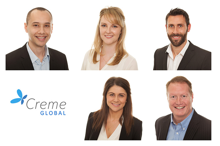 Corporate Headshots Creme Global staff Professional Profile Portraits of 5 individuals with white studio photography background new website launch  www.1image.ie