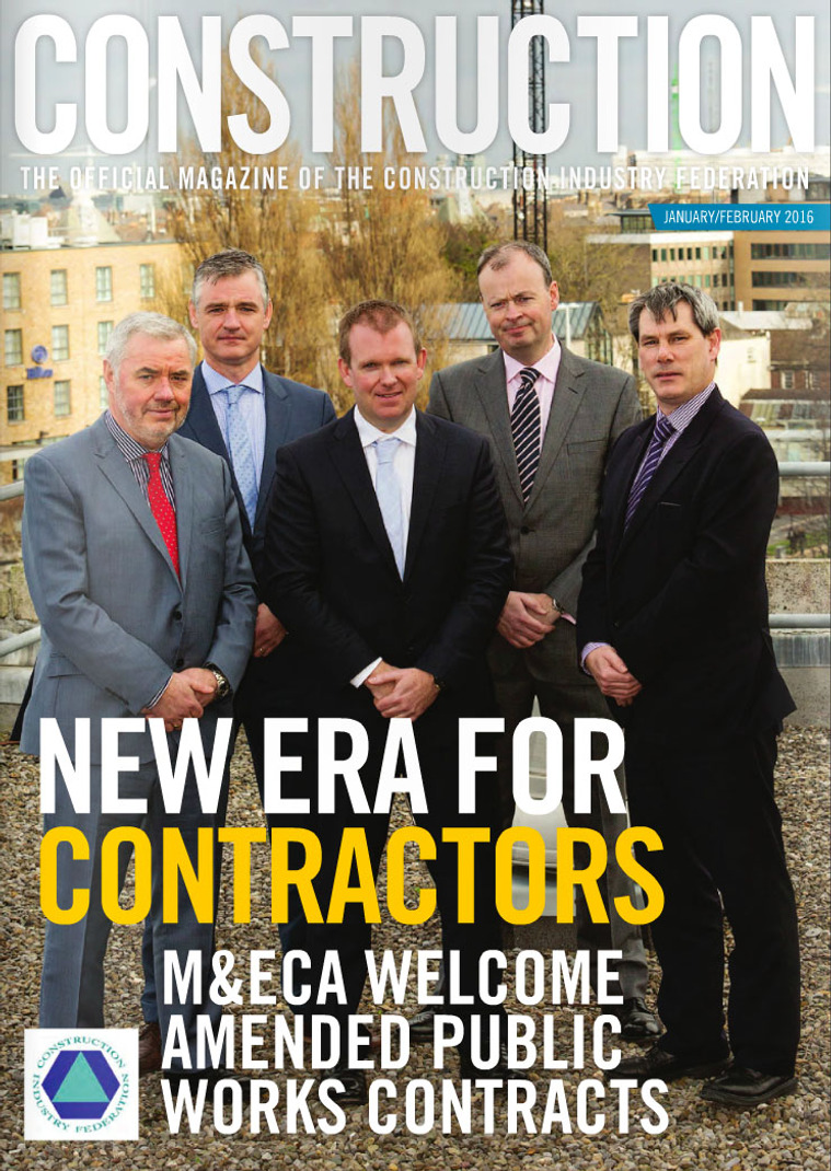 Front cover group photo on Construction magazine for Construction Industry Federation members. Professional corporate photographer Dublin www.1image.ie