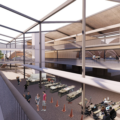 Co-op housing overlooks fabrication space