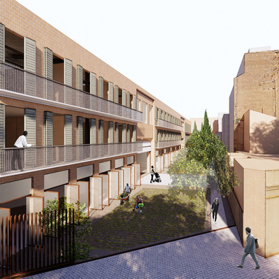 Private gardens for co-op residents + learning space