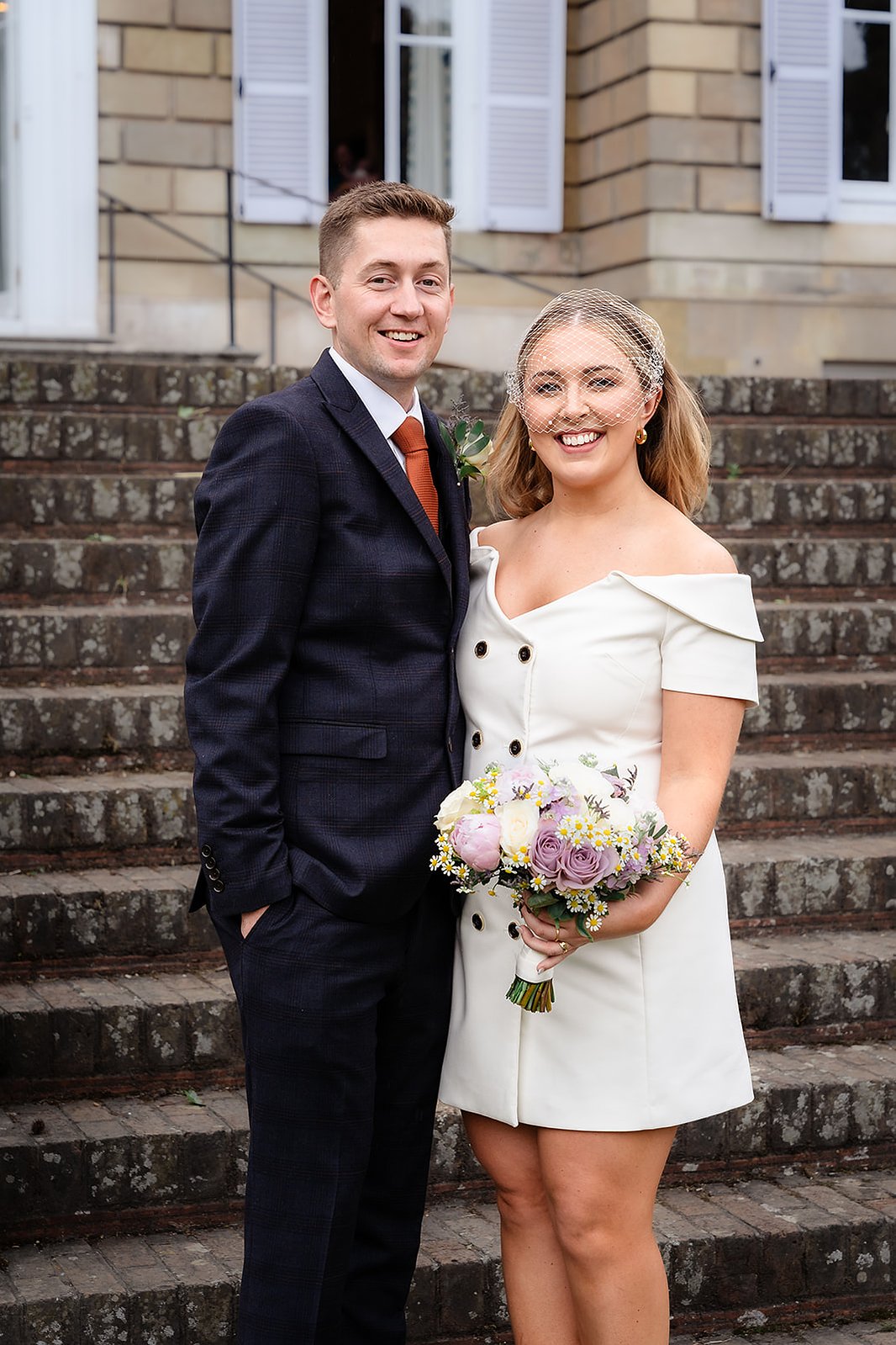 York House Wedding London Bride and Groom on Steps