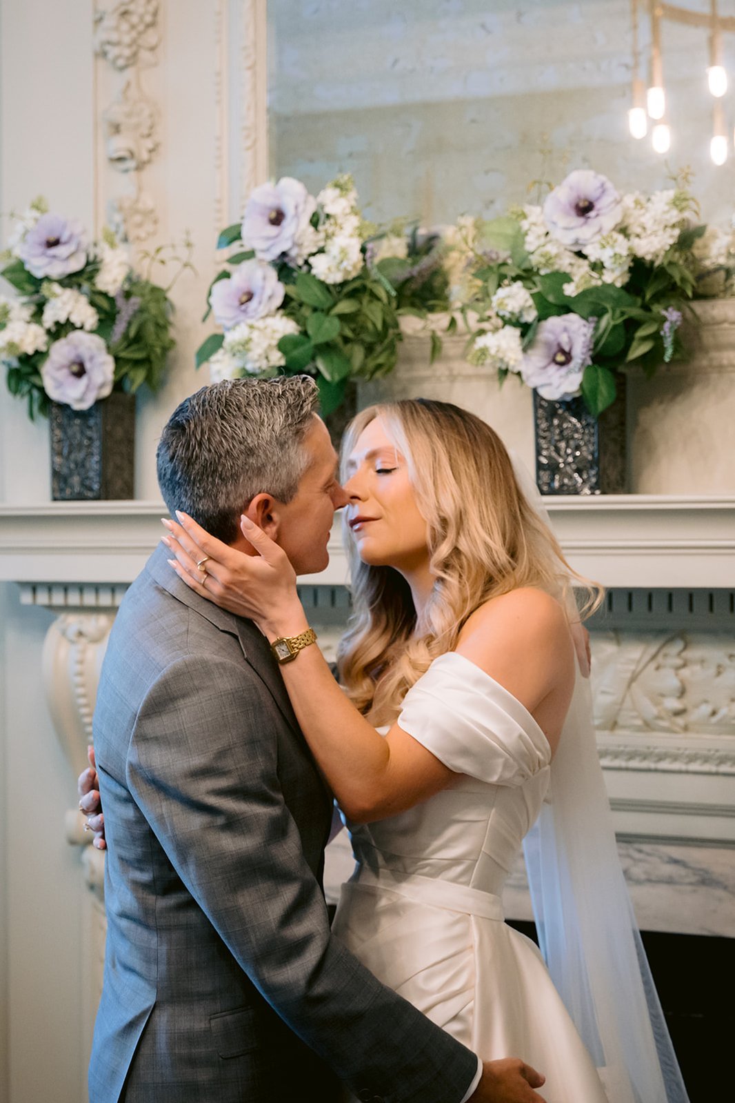 The Old Marylebone Town Hall Wedding Ruth Buscombe and Nathan Divey First Kiss in Pimlico Room