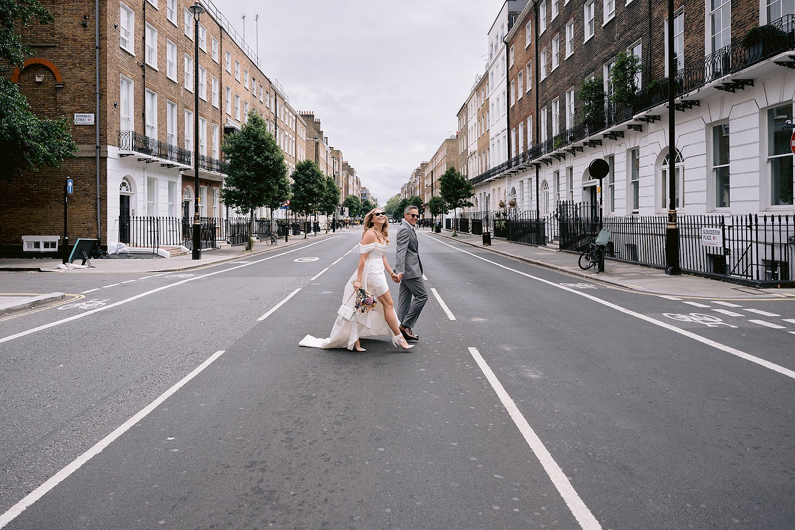The Old Marylebone Town Hall Wedding Ruth Buscombe and Nathan Divey Crossing Road