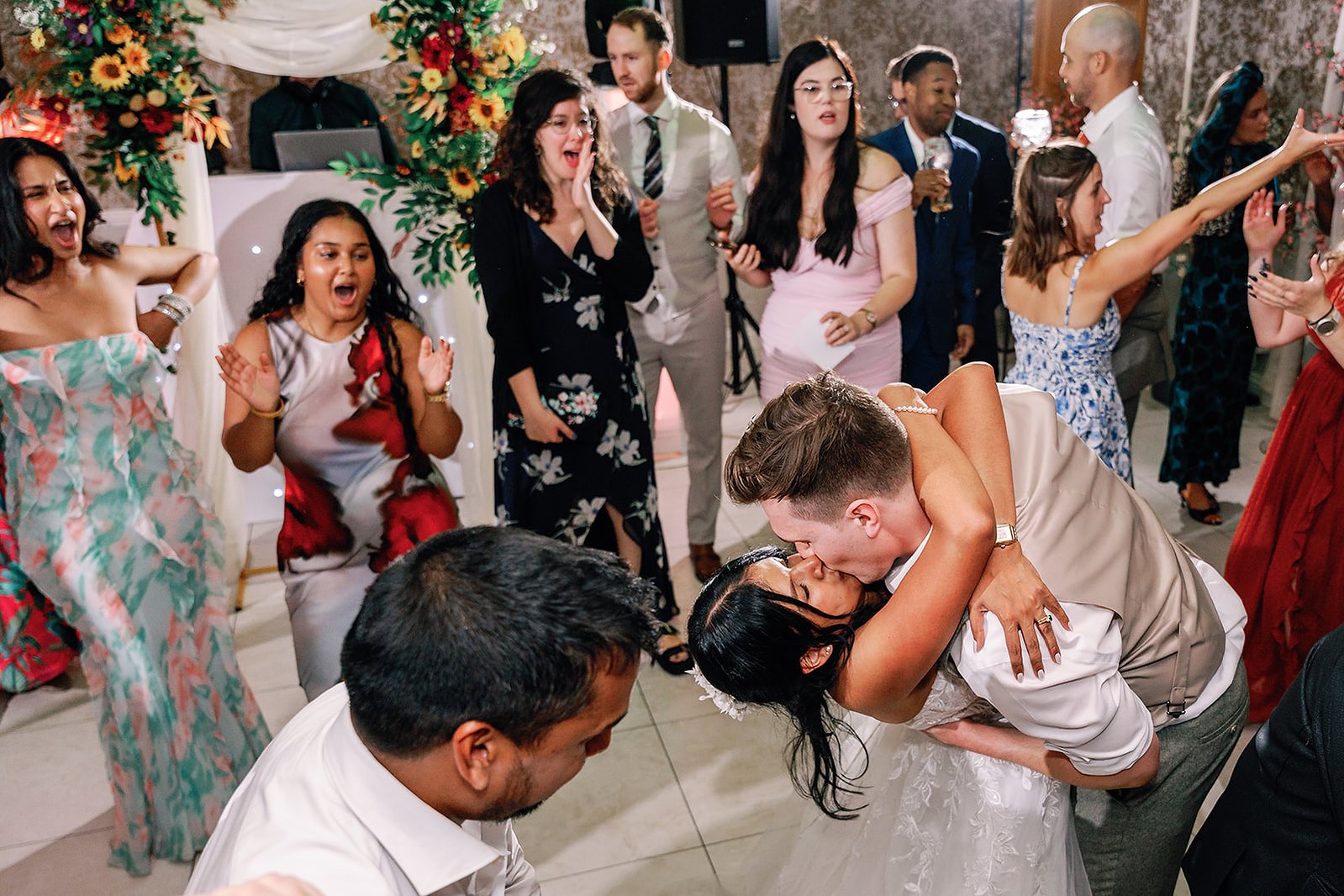 Guildford Manor Hotel & Spa Wedding Bride and Groom Kissing on the Dancefloor