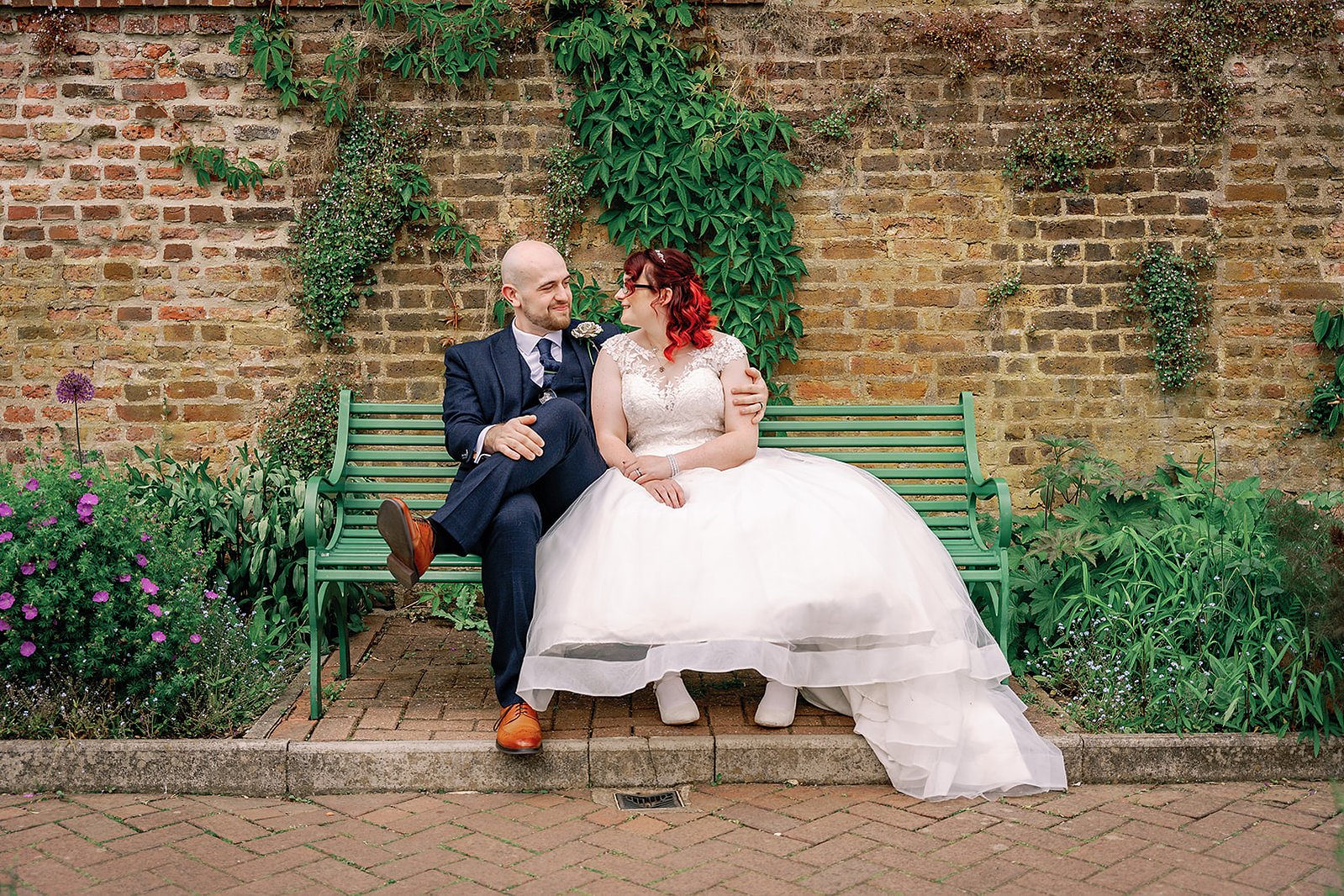 Eastcote House Gardens Wedding Bride and Groom on Bench