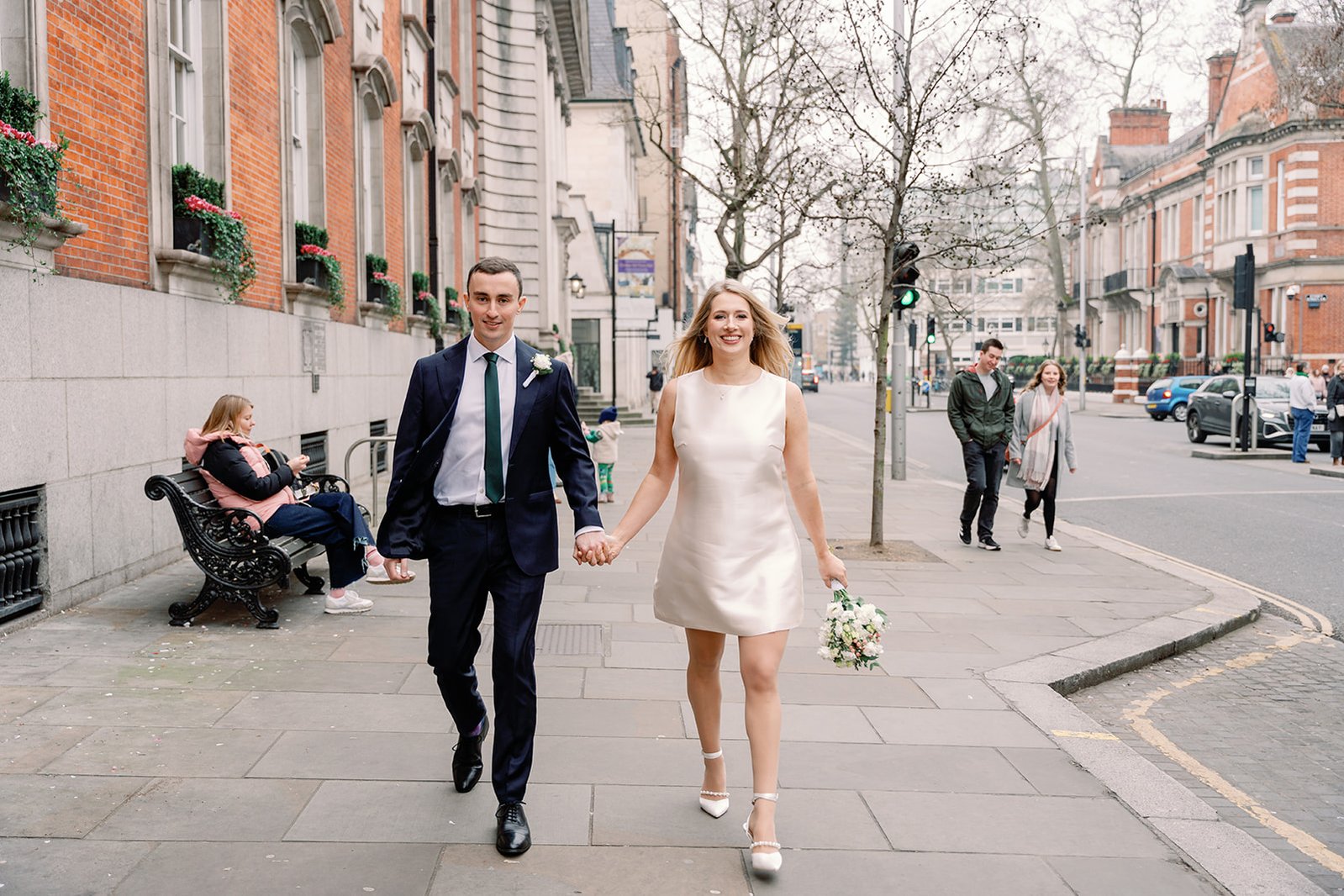 Chelsea Old Town Hall Wedding Bride and Groom on Kings Road