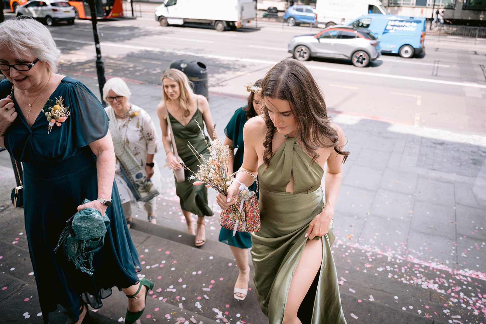 The Old Marylebone Town Hall Wedding Bridesmaid Climbing The Steps