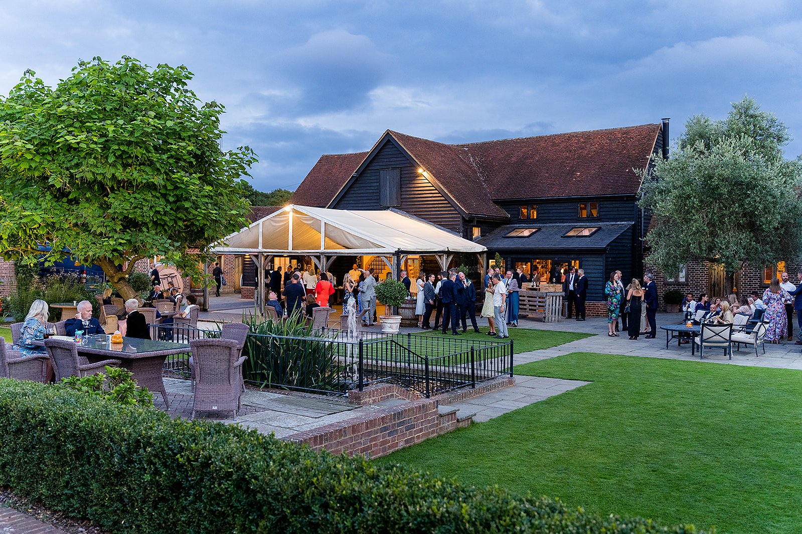 Coltsfoot wedding venue and barn at dusk