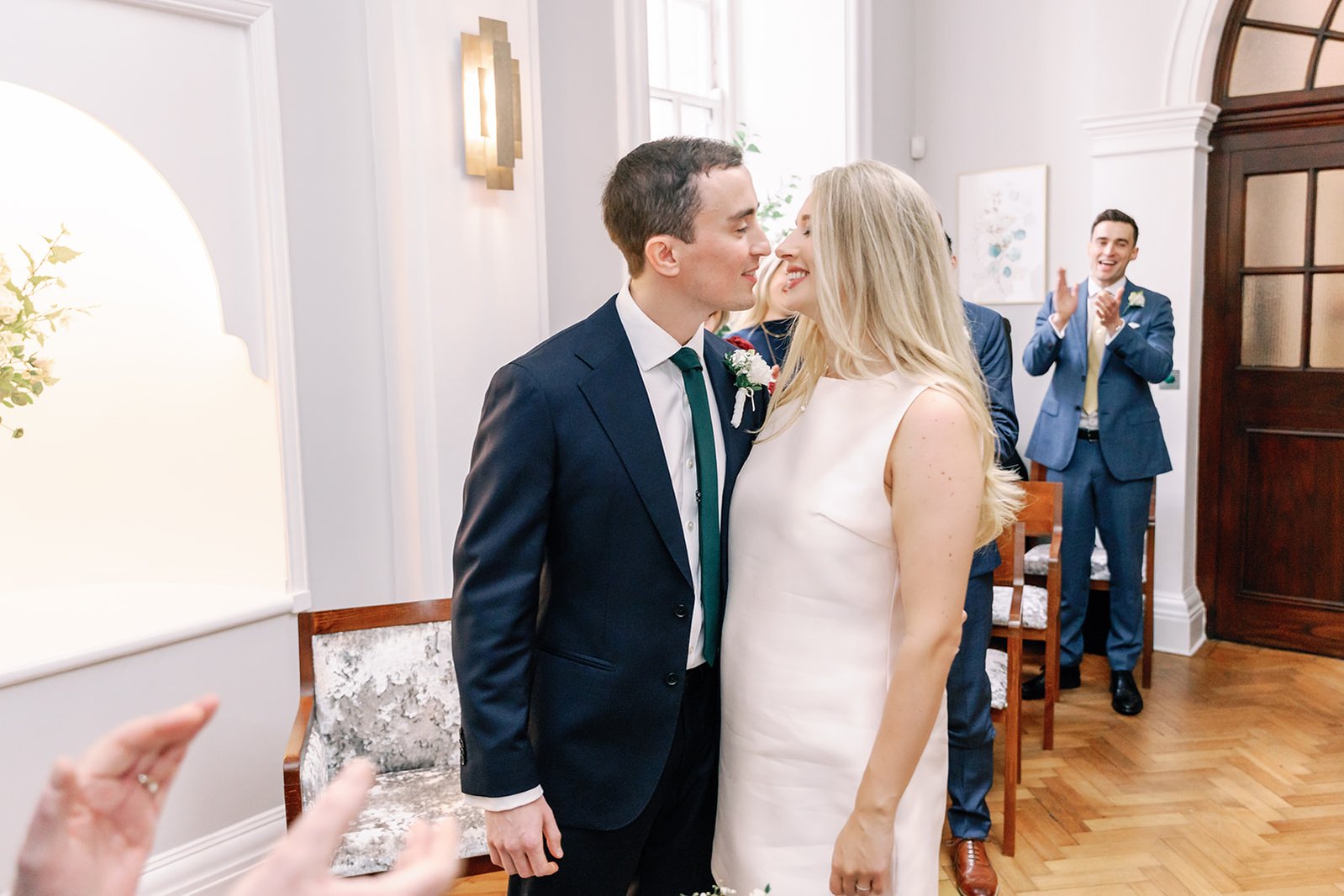 Chelsea Old Town Hall Wedding First Kiss