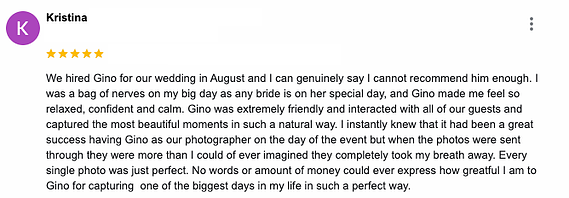 5 Star Google Review for Gino Zisa Photography
