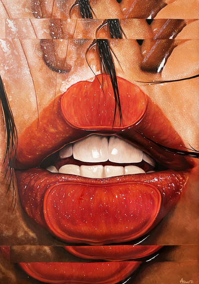 wet red lips mouth shower girl
