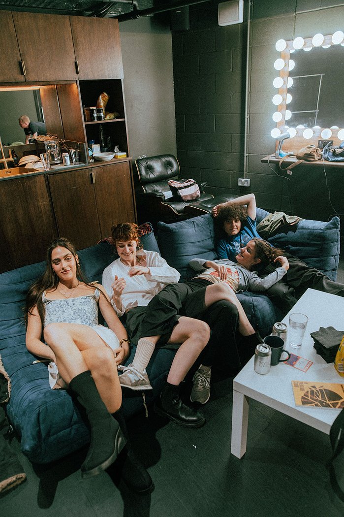 Hinds backstage before their show at The Lower Third, London. Shot by Sophie Barloc for The Line of Best Fit