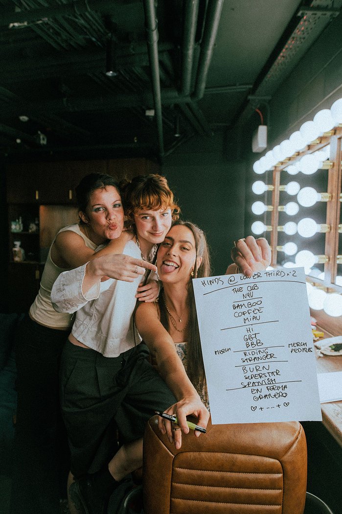 Hinds backstage before their show at The Lower Third, London. Shot by Sophie Barloc for The Line of Best Fit