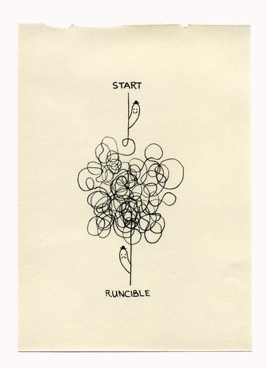 A series of drawings that situate Lear's 'Runcible' within a variety of disparate scenarios. Through a process of contextual shifting the word suggests a multitude of meanings that conflict or contradict. 