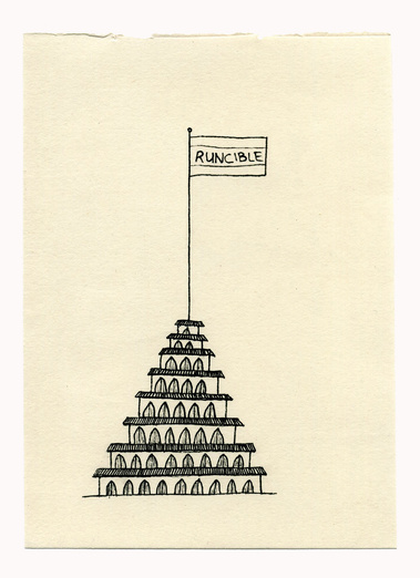 A series of drawings that situate Lear's 'Runcible' within a variety of disparate scenarios. Through a process of contextual shifting the word suggests a multitude of meanings that conflict or contradict. 