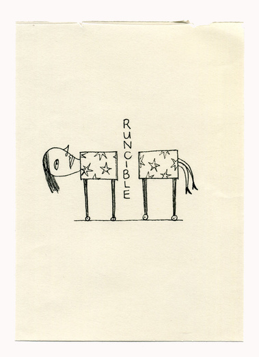 A series of drawings that situate Lear's 'Runcible' within a variety of disparate scenarios. Through a process of contextual shifting the word suggests a multitude of meanings that conflict or contradict. 