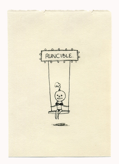 A series of drawings that situate Lear's 'Runcible' within a variety of disparate scenarios. Through a process of contextual shifting the word suggests a multitude of meanings that conflict or contradict. 