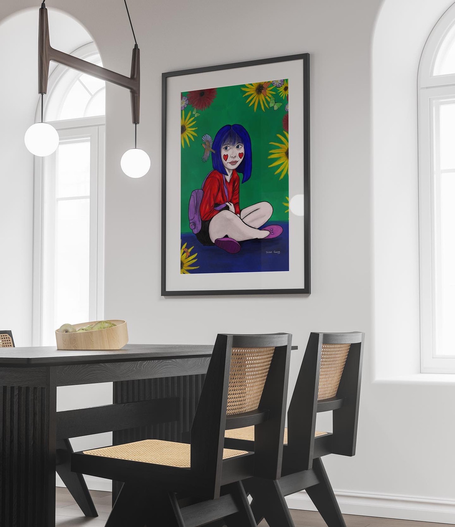 Frame provided is white, different from this image. If you have any questions regarding frames get in touch 