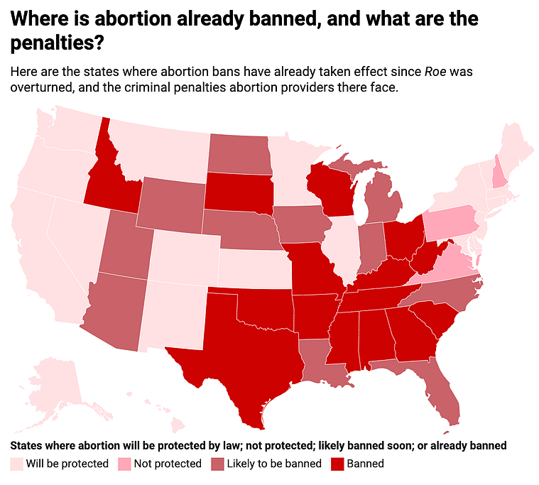 Interactive Map: Abortion Bans and Penalties - Here's where abortion bans have gone into effect and where doctors face prison time