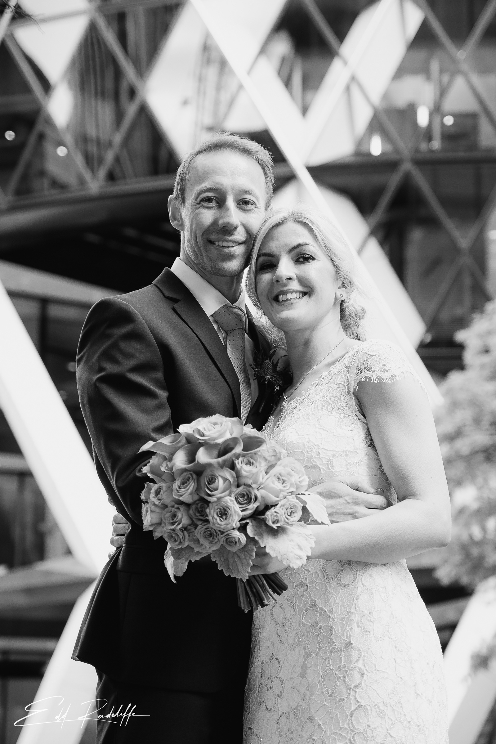 Bride and Groom at wedding, outside the Gherkin, London from Edd Radcliffe Photography - documentary style wedding photography