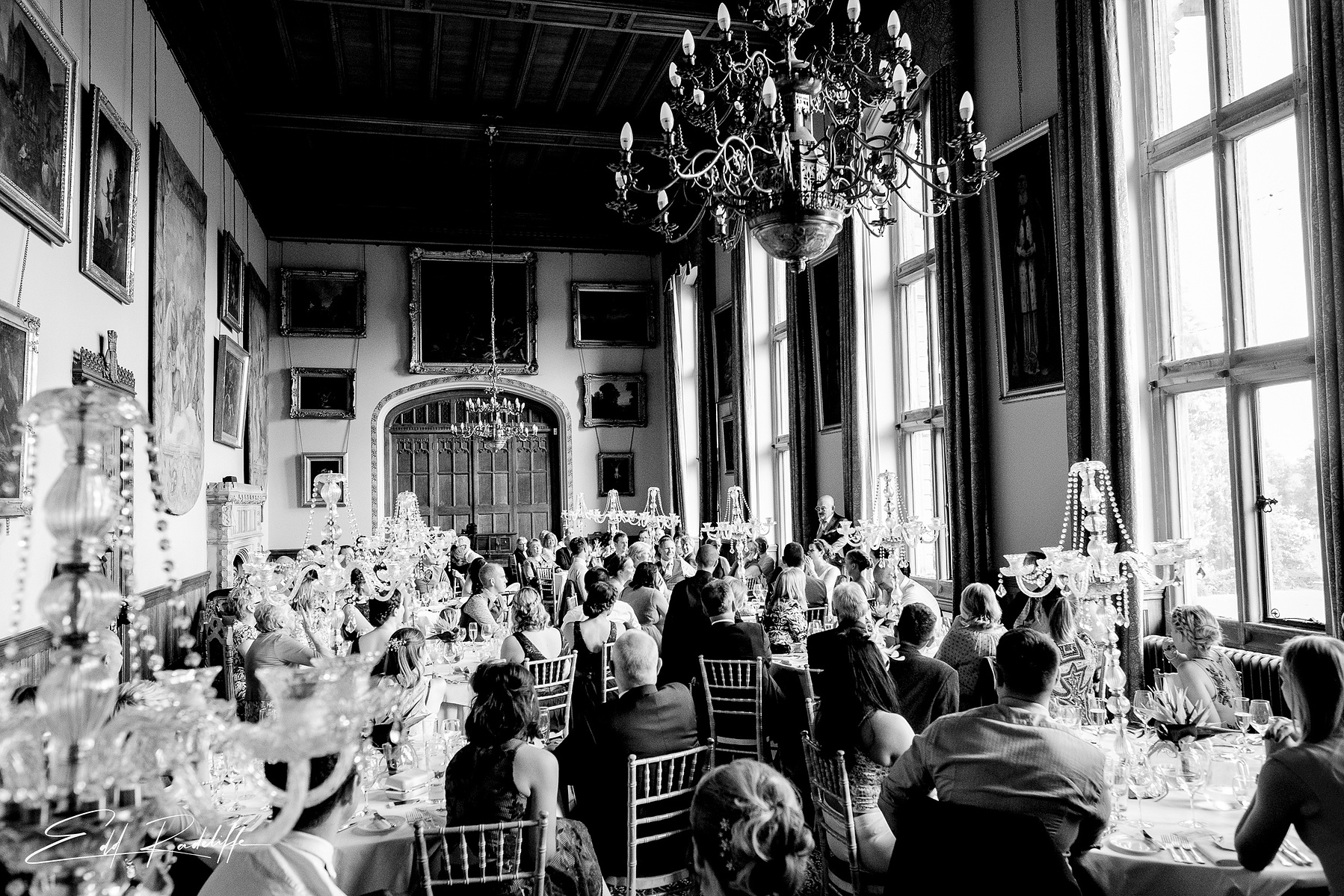 View of wedding breakfast at Carlton Towers, Yorkshire for Edd Radcliffe Photography - documentary style wedding photography