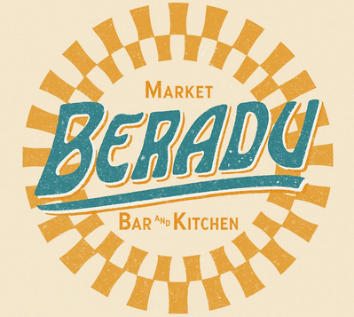 Beradu is a specialty shop and restaurant  in Black Mountain, NC. the logo is yellow and orange with blue text, and its a great place for dinner, lunch, or to do some grocery shopping, with many local hand crafted goods and foods.