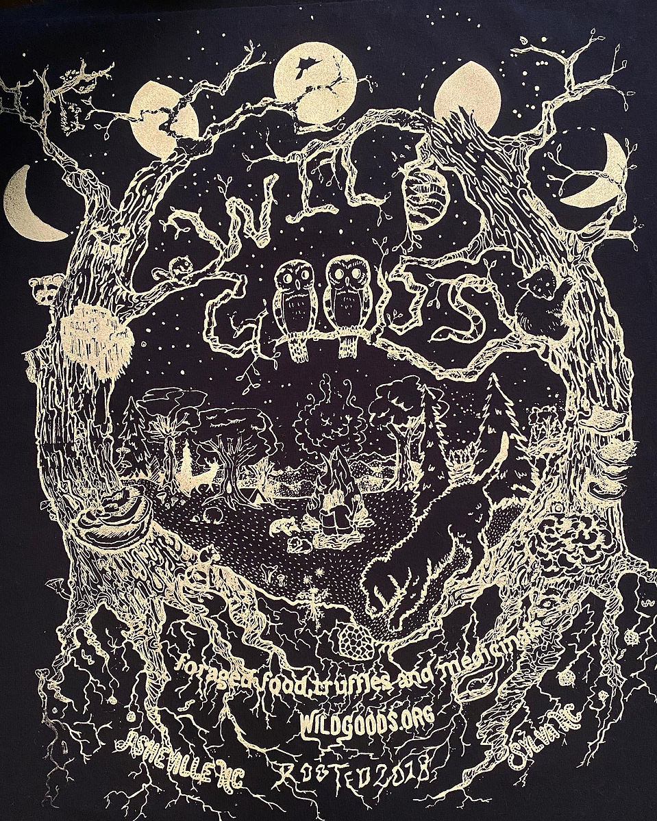 wild goods trees with moon and wildlife hand made screen printed truffle dog print