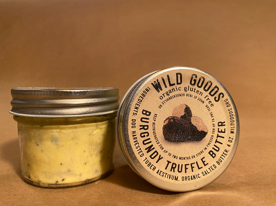 burgundy truffle butter - tuber aestivum, organic grass fed butter made in western north Carolina, with truffles  harvested by dogs in Italy