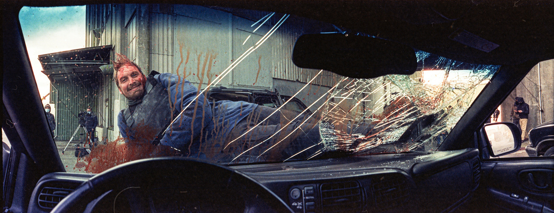 Stunt guy Kristian happy at work. Widelux F8 & Cinestill 800T. CHOSEN, 2022.