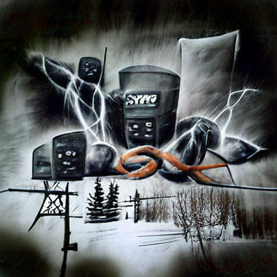 A.I. generated image. Uses text prompt: outages reported by Synergy North | charcoal on canvas