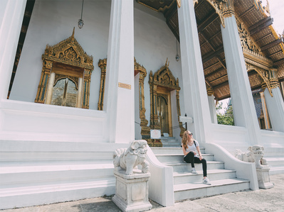 PdMJ14 Thailand Bangkok photographer for traveler at Wat Phra Kaew or Emerald Buddha Temple, Grand Palace