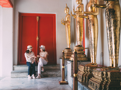 PdMJ14 Thailand Bangkok photographer for traveler at Watpho or Reclining Buddha temple
