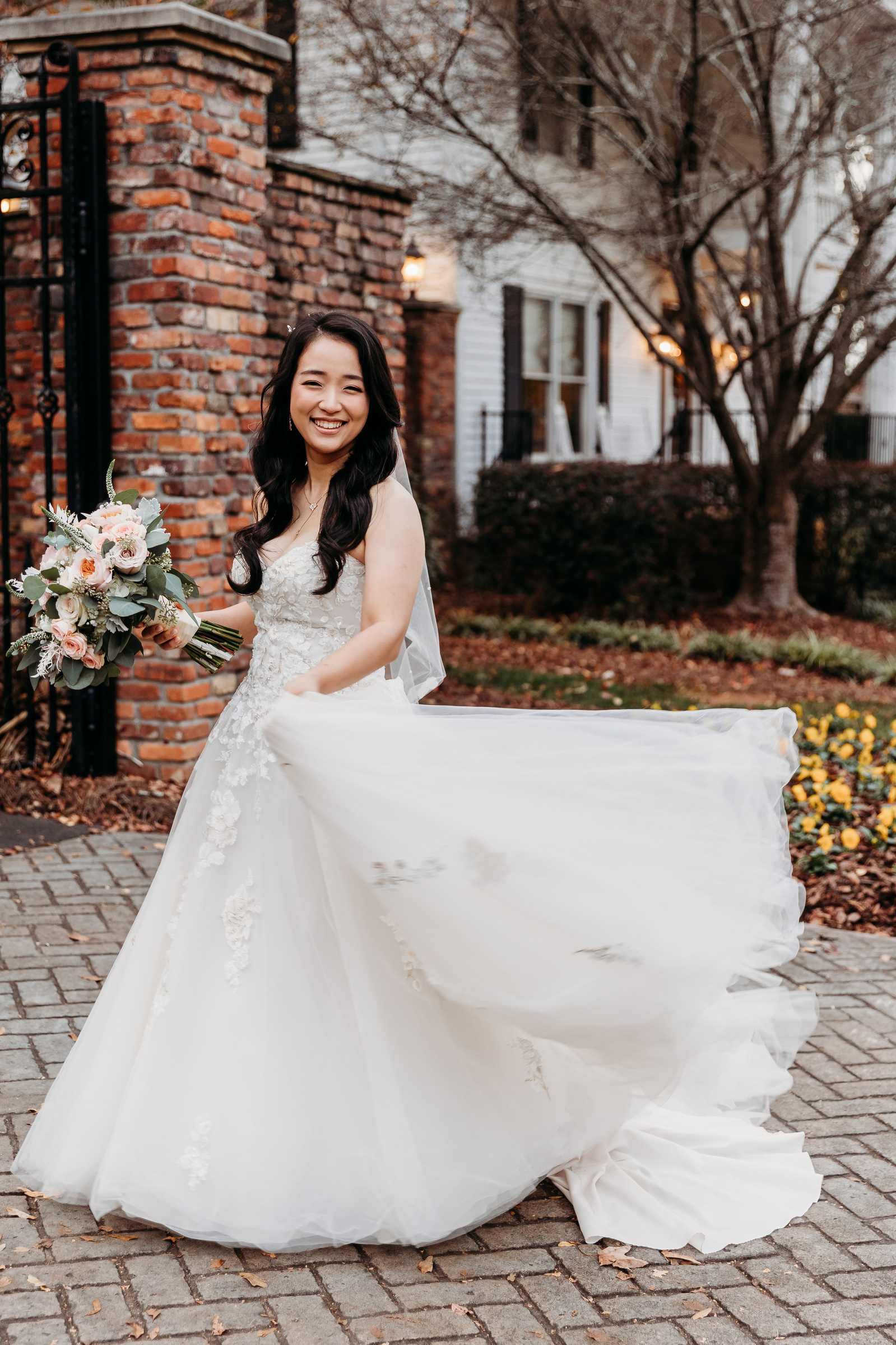 bride twirling her dress