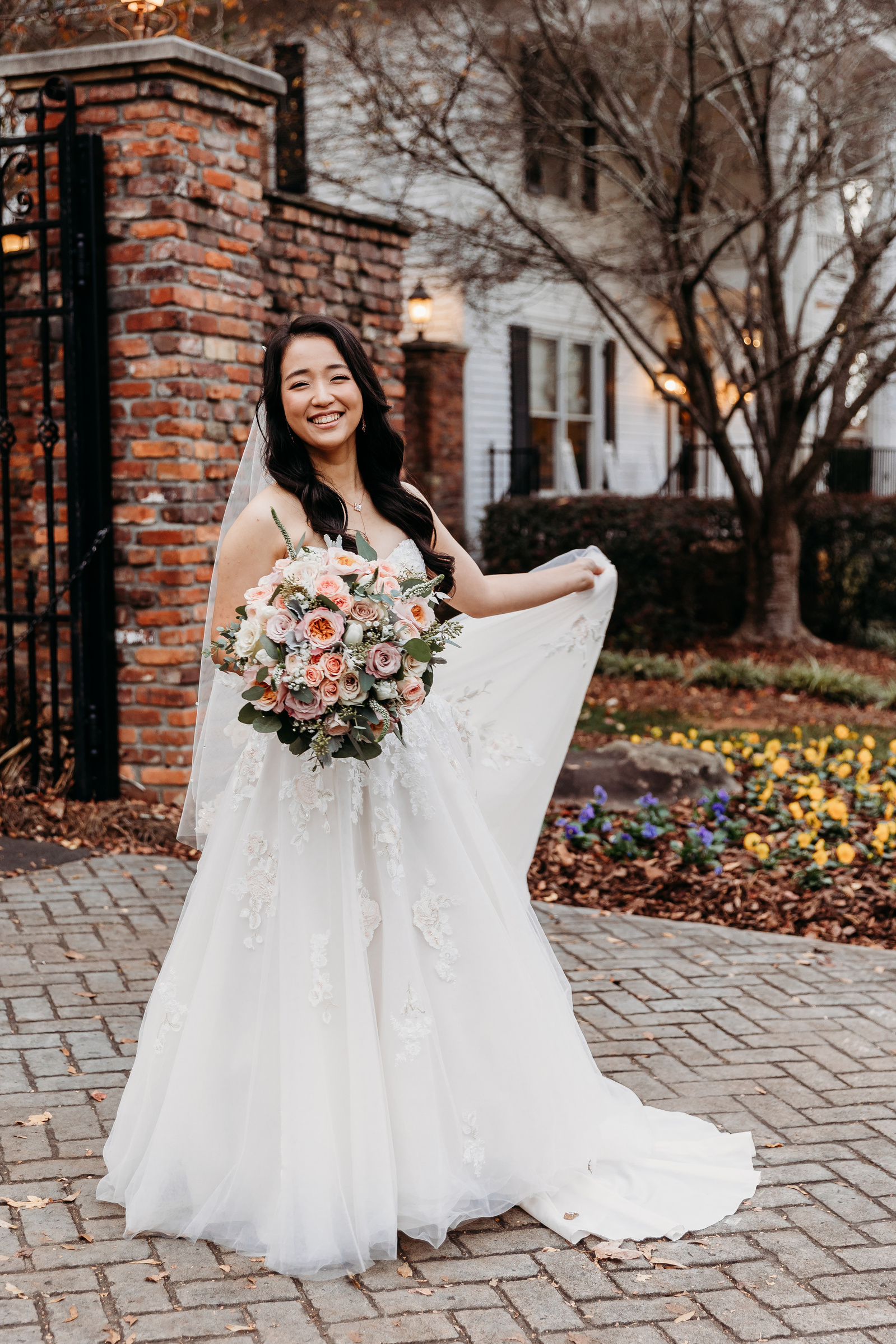 bride twirling her dress