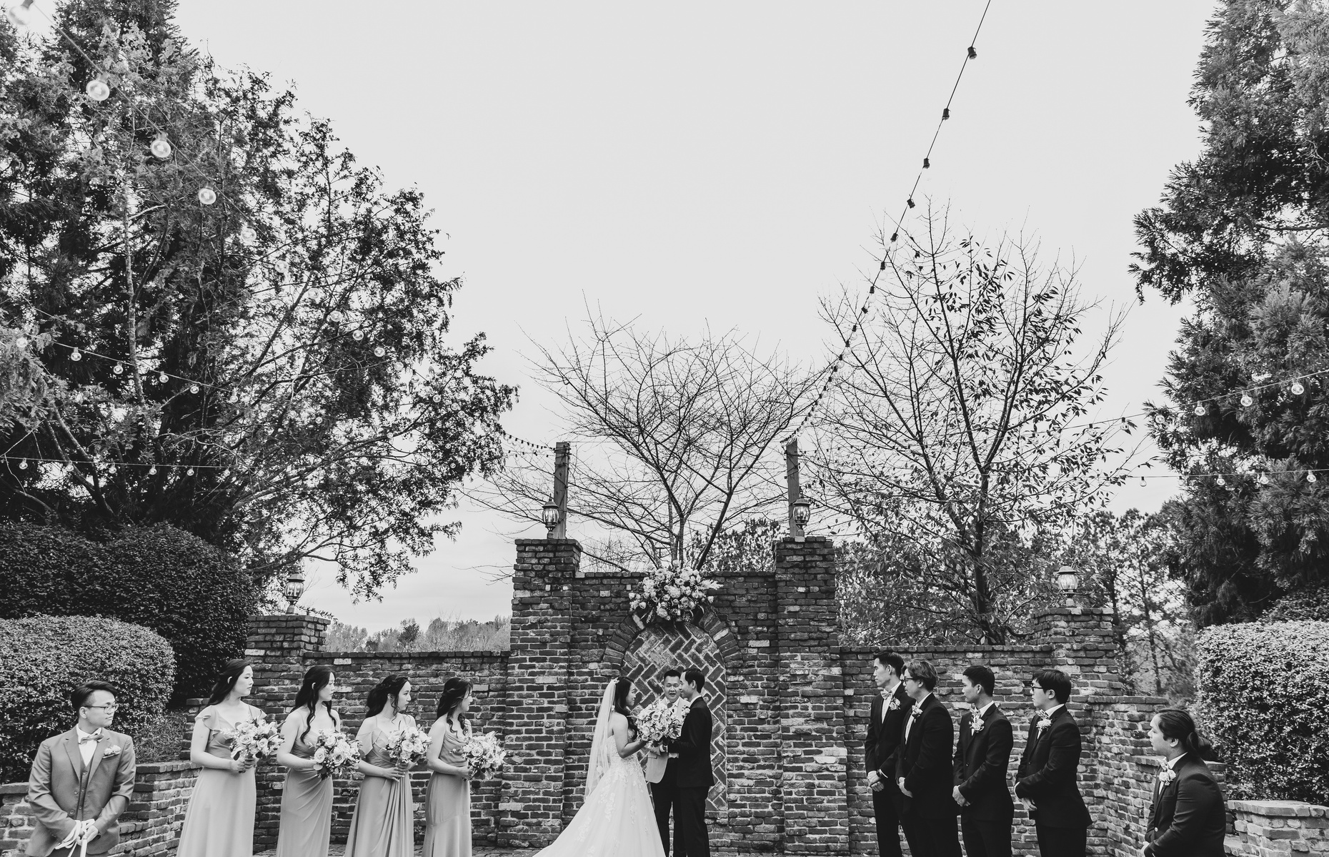 black and white wedding ceremony photo