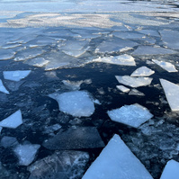 cracked ice chunks in the lake