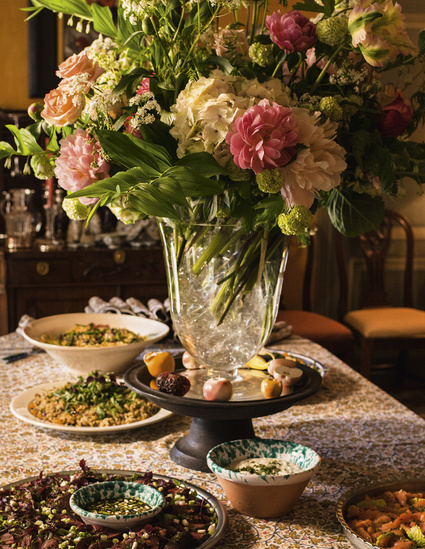 Dishes and flowers.