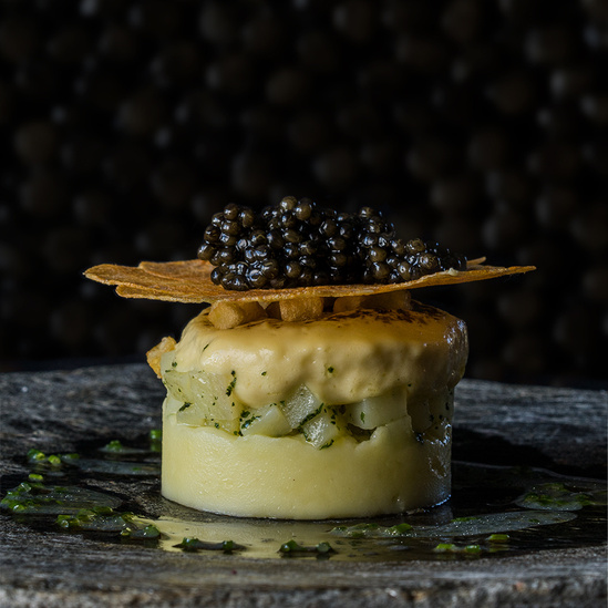 Pomme Tsarine at Michelin star restaurant Parkheuvel, Rotterdam, Netherlands.