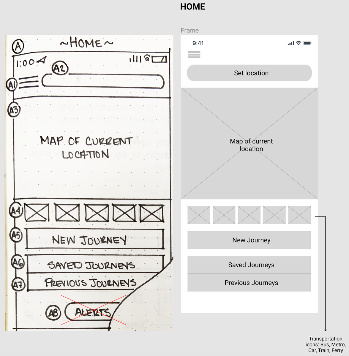 Homescreen wireframe