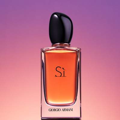 A stylish presentation featuring a Giorgio Armani perfume bottle against a beautiful background, creating an elegant and visually appealing composition. This captivating image is skillfully photographed by David Lineton, an expert perfume photographer 
