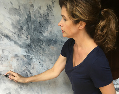 Erin Ross painting abstract Resistance at studio art easel