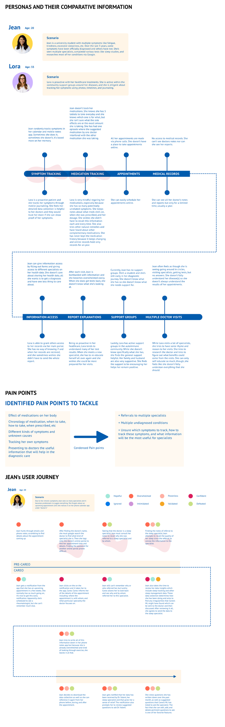 Pain points and user journey map for the persona Jean