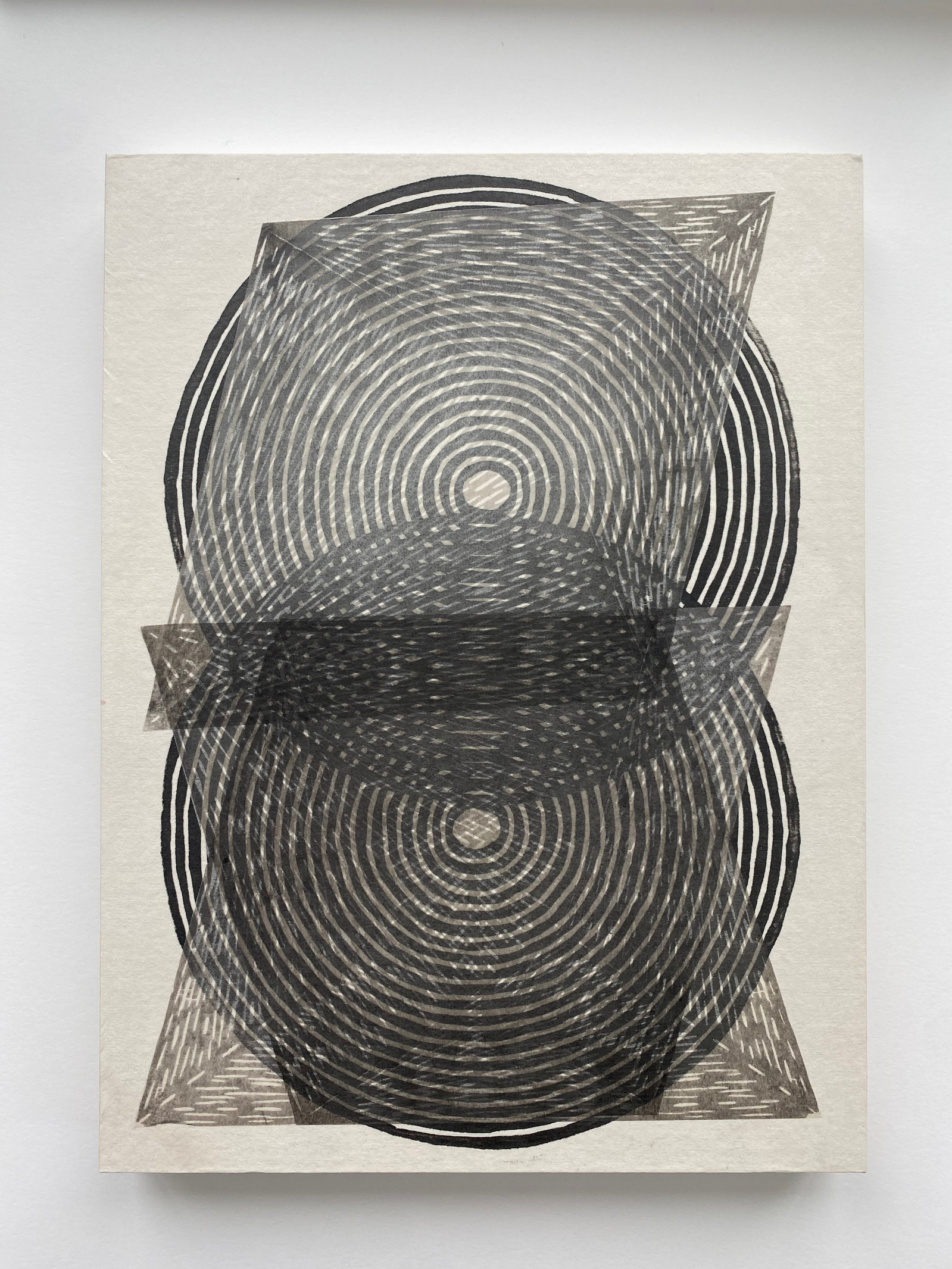 Title: Going Around
Mokuhanga, using sumi ink on washi mounted on wood