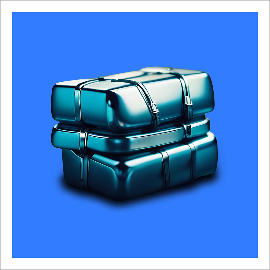 An inefinable metallic blue object on a plain blue background