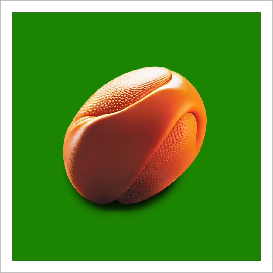 An inefinable orange object on a plain green background